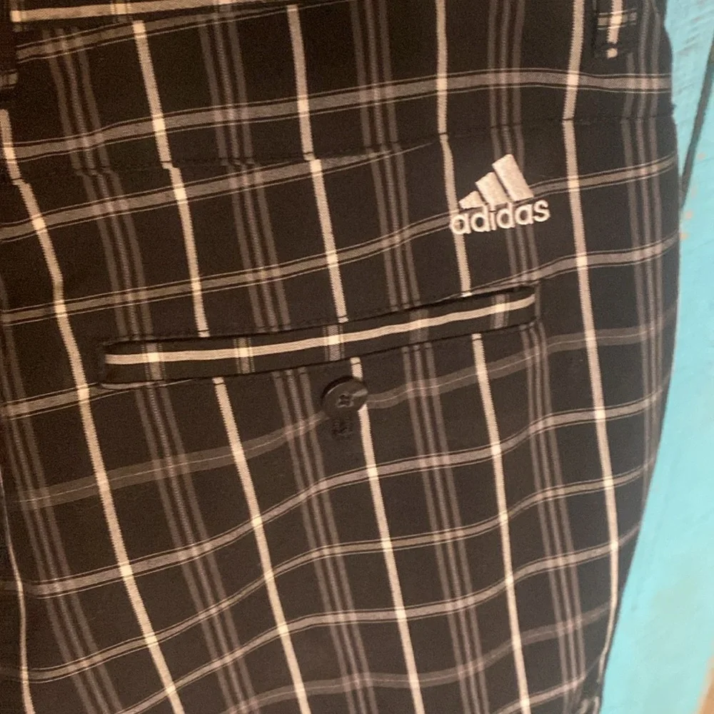 Adidas plaid men’s golf shorts size 34x12 black white and gray